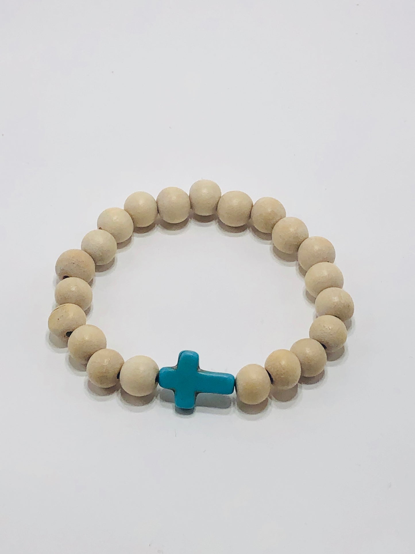Turquoise Cross Band - Cream Wood Beads